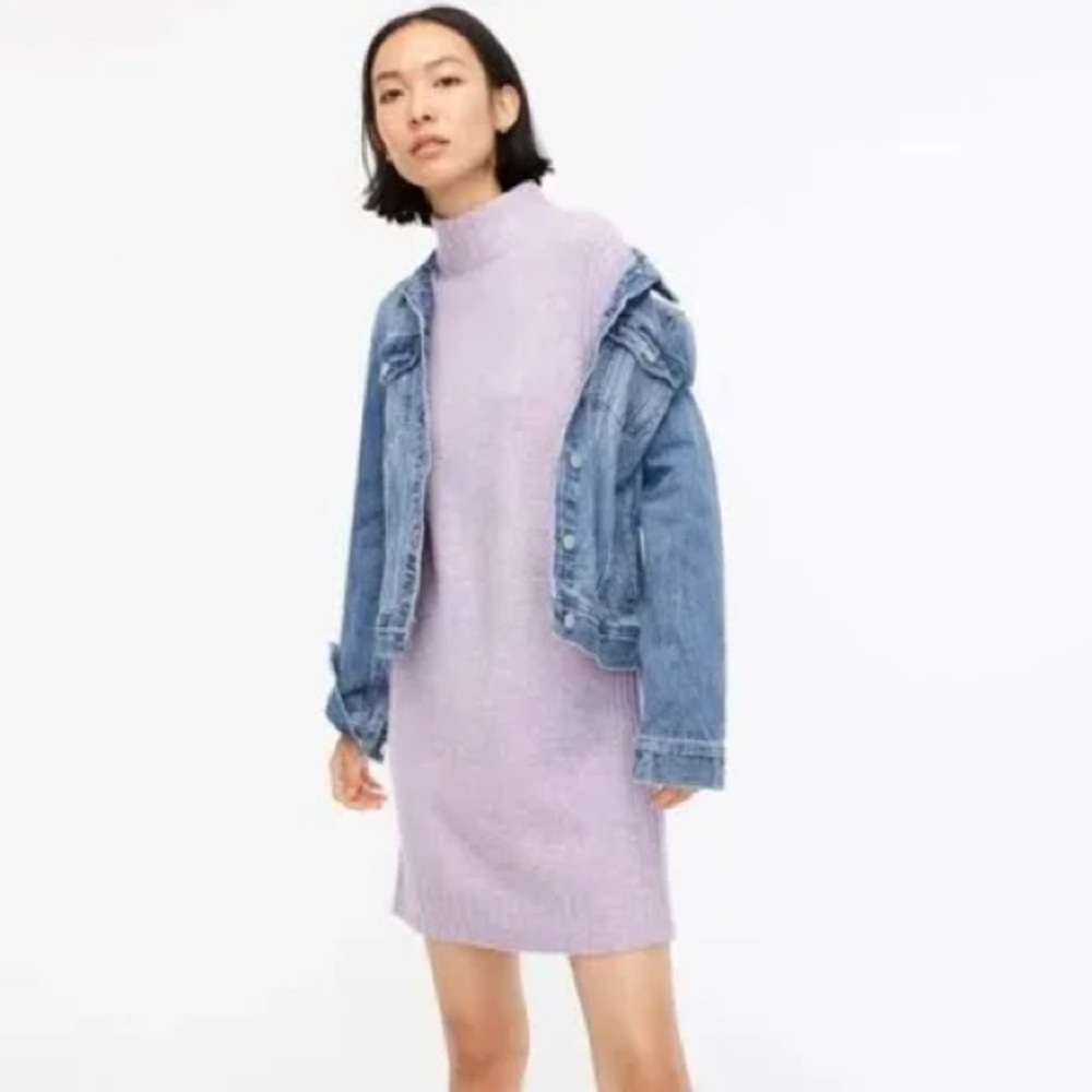 J. Crew Mock neck shift sweater-dress in super soft yarn lavender multi